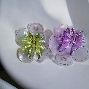 Purple and Green Floral Hair Clips